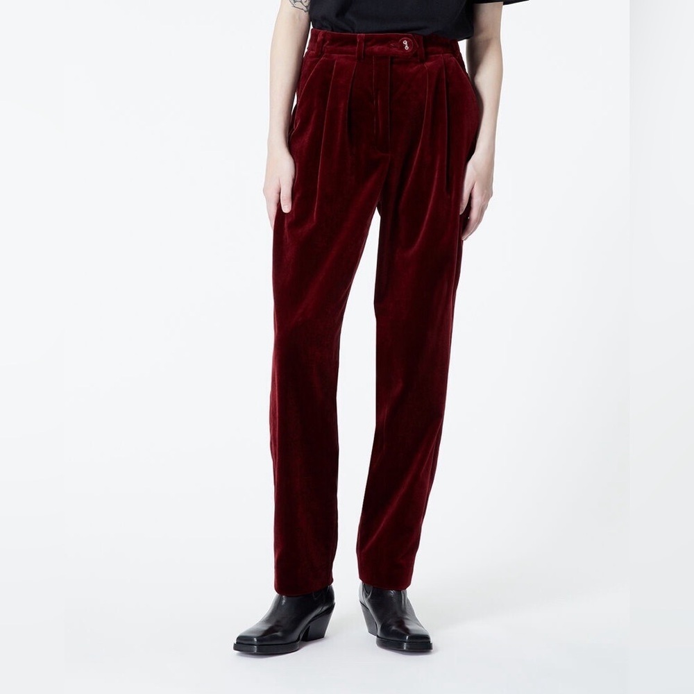 The Kooples Burgundy Velvet Slim Pants Trousers Size 38 NWT - Picture 1 of 12